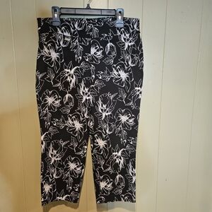 Premise Black & White Floral Stretch Pants | Size L | Chic Comfort Fit